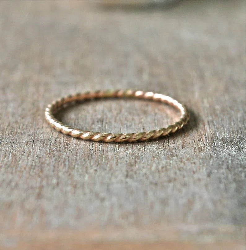 Twisted Rope Band Gold Stack Ring -14k solid yellow gold twist band - Stackable Rings - Gold Stack Rings - Handmade Wedding - Recycled Gold