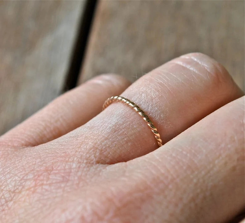 Twisted Rope Band Gold Stack Ring -14k solid yellow gold twist band - Stackable Rings - Gold Stack Rings - Handmade Wedding - Recycled Gold