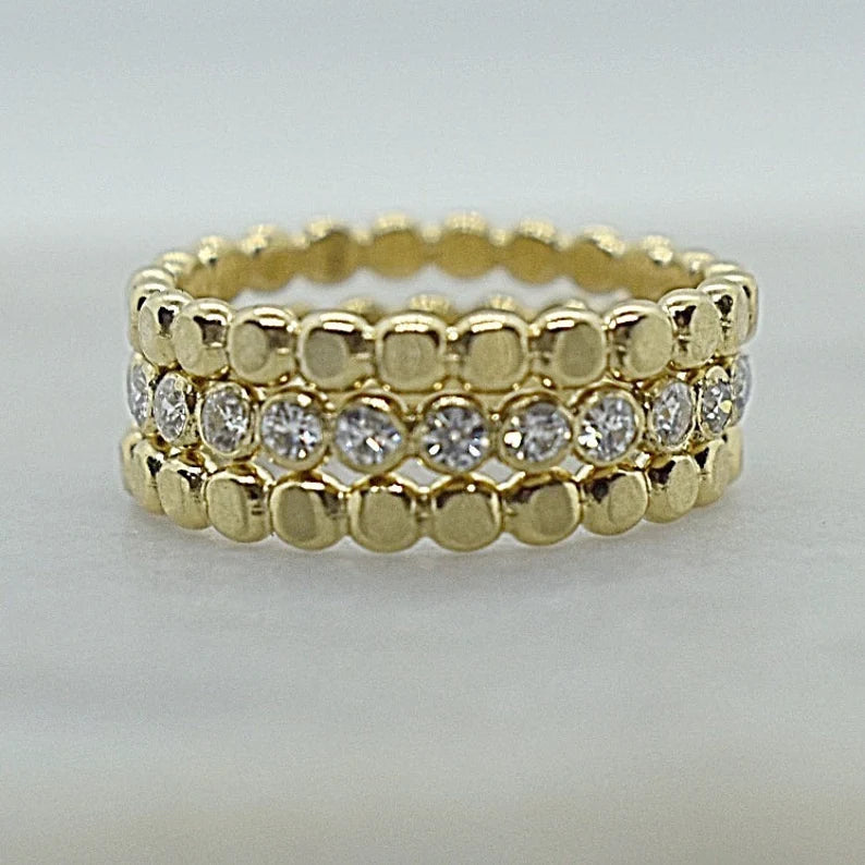 Diamond Beaded Stack Set 14k Gold Made to Order Handcrafted Ring Eternity Bands