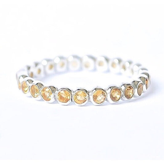 Yellow Citrine Eternity Band Stack Band Birthstone Citrine Gemstone Eternity Stacking Ring Recycled Sterling Silver