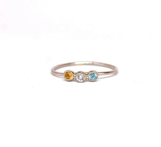 Diamond and Birthstone 14k Gold Pebble Ring Made to Order