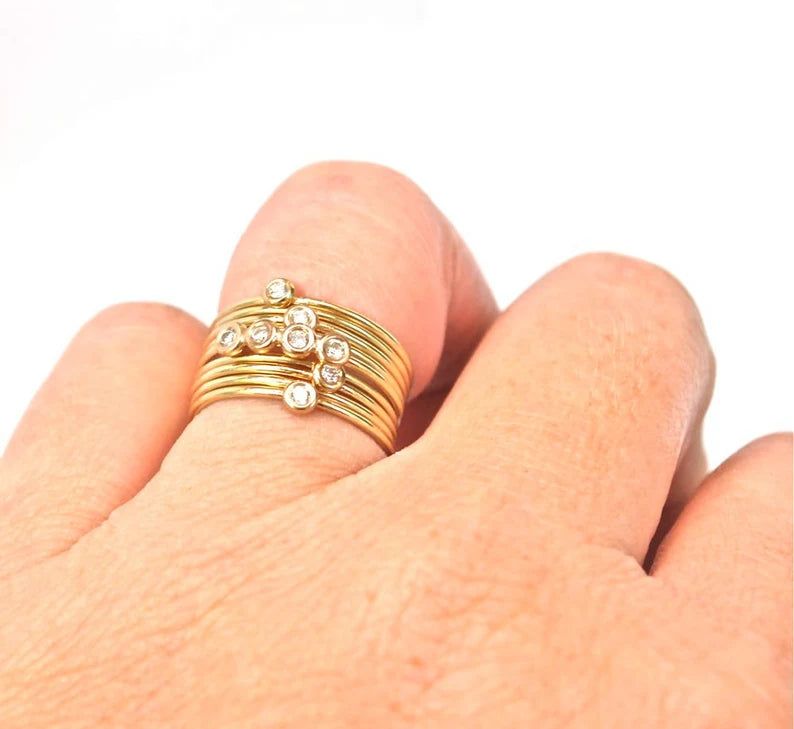 14k Gold Stackable Diamond Ring, Diamond Stack Rings, Graduation gift, Gift For Her, Womans ring, Diamond Stack Bands, Diamond Stacking Ring