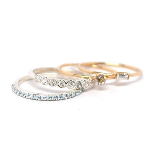 Deposit for Custom Birthstone Stack Rings Aquamarine Stacking Ring Set, Stackable Ring Set, Diamond Stack Rings, Gemstone Stacking Rings,
