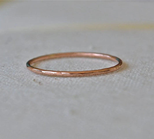 Super Thin Hammered Stack Ring Delicate and Shiny Rose Gold Stack Ring Made of Recycled 14K Gold - Stacking Ring