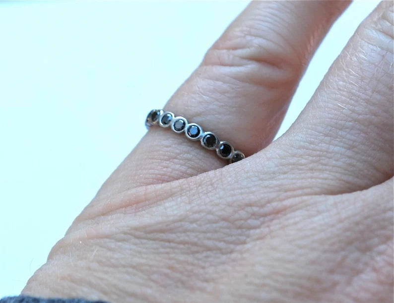 Black Diamond Ring - Diamond Eternity Ring - Wedding Stackable Ring - Diamond Eternity Stacking Ring - 14k - Gold - Platinum - Palladium