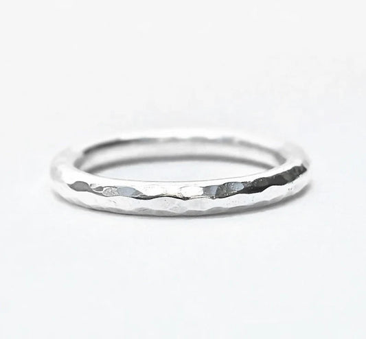 Thick Hammer Faceted and Forged Ring - Sterling Silver Hammered Ring - Recycled Sterling Silver Hammered Handmade Band Made to Order