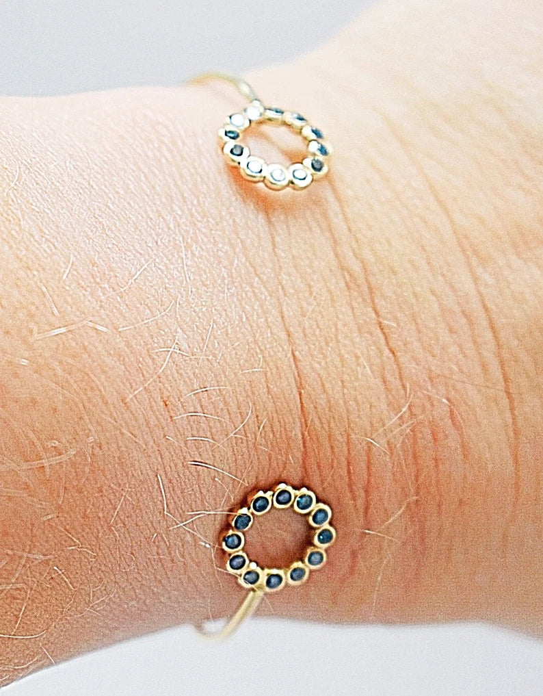 14k Yellow Gold Blue Diamond Stacking Cuff