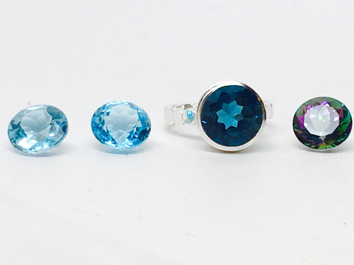 3 Ring Halo Set Mystic Topaz Bezel Stack Ring Solitaire Sterling Silver or Gold Wedding Set