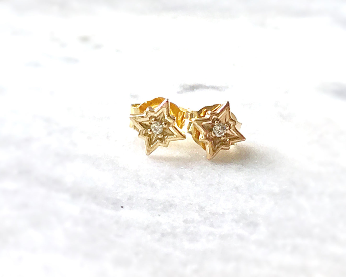 14k Gold Diamond Star Earrings