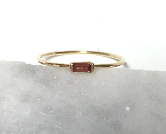 14k Gold and Baguette Red Garnet Ring Stacking Ring  Engagement January Birthstone Ring