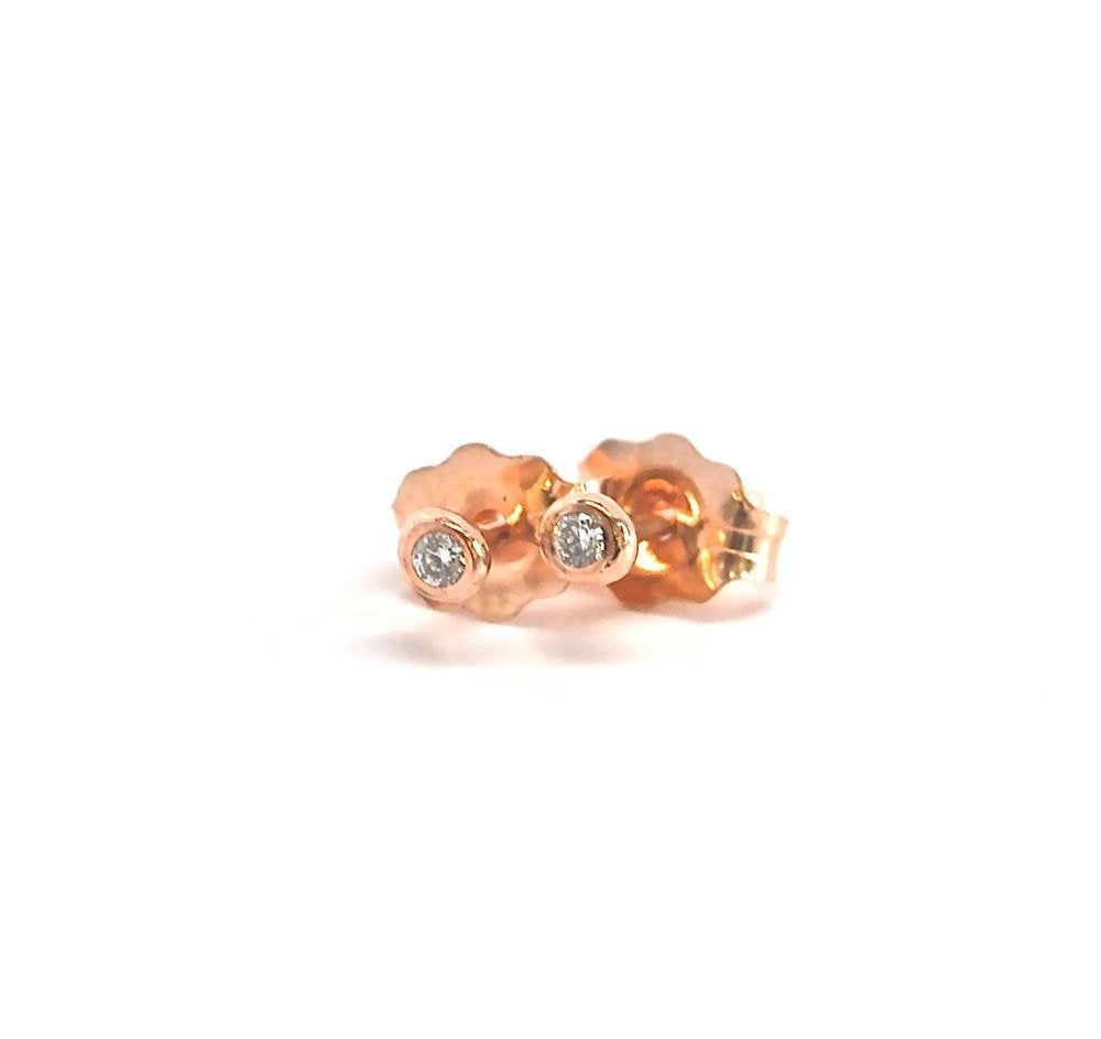 Tiny White Diamond Stud Earrings, Pair 14k Rose Gold Diamond Earrings,  Diamond Stardust Earrings, Diamond Studs, Cartilage Earrings