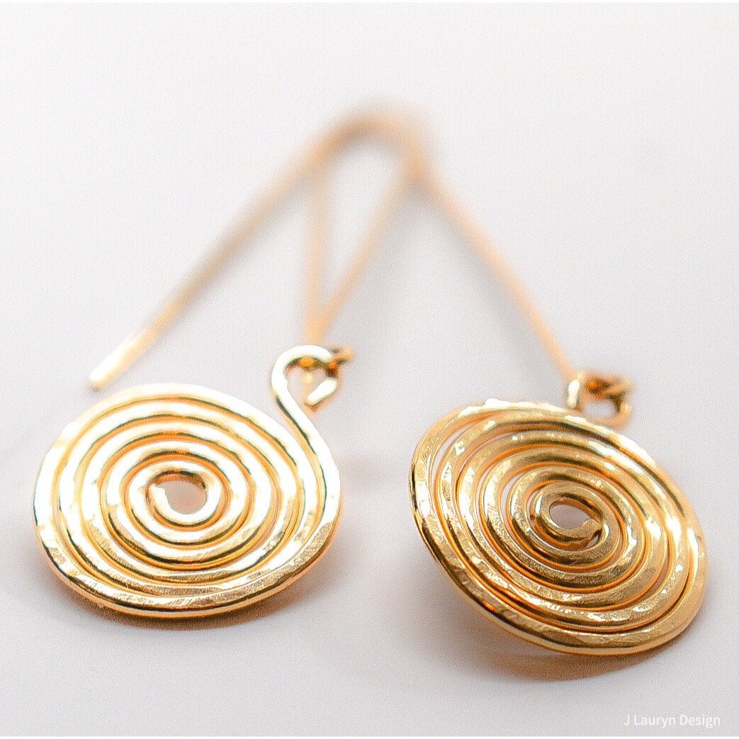 Gold Egyptian Influence Disc Drop Earrings