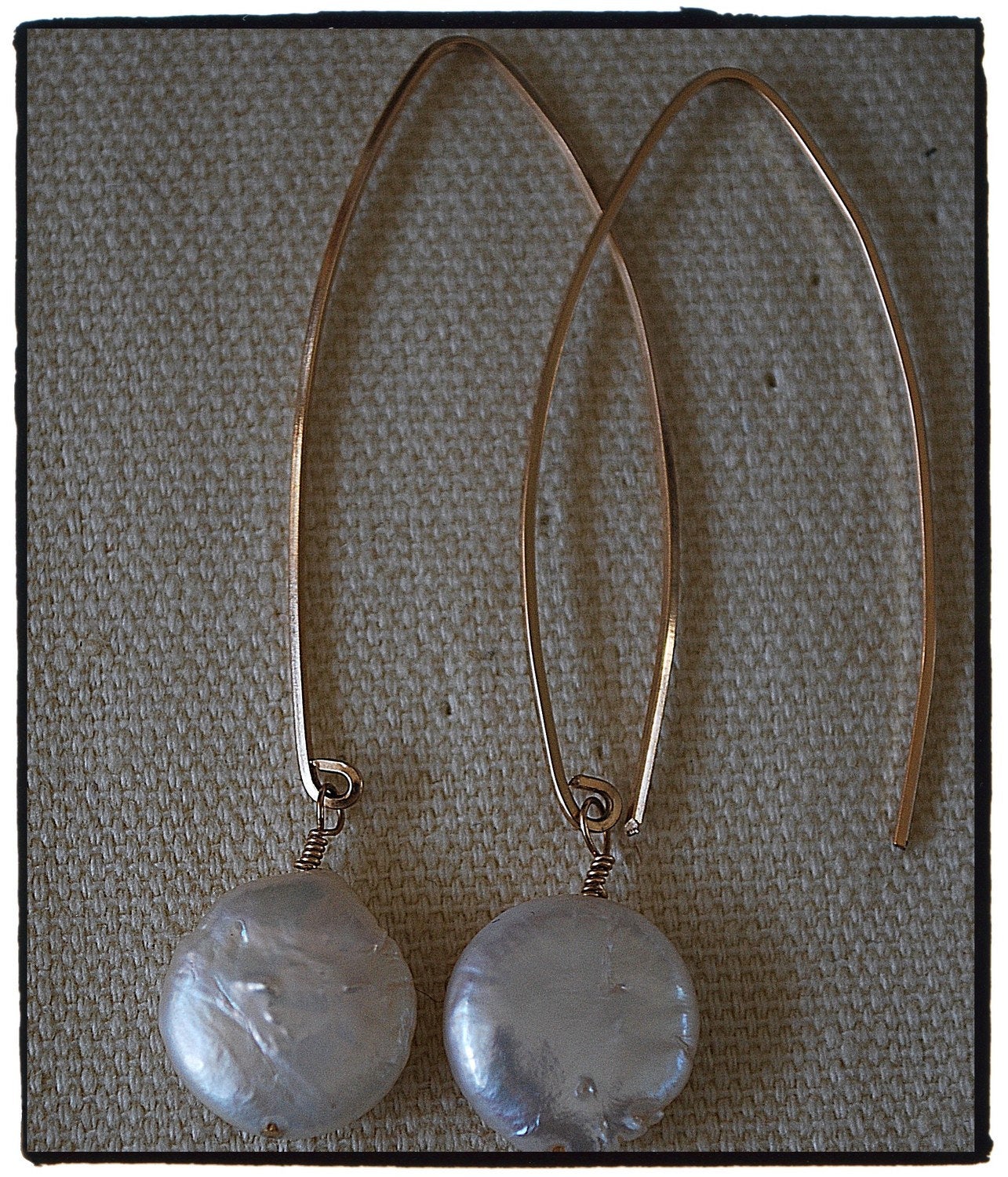 Pearl Threader Earring Classic & Modern - Wedding White Pearl Earring - Cream Freshwater Coin Pearl Handmade Gold Earring