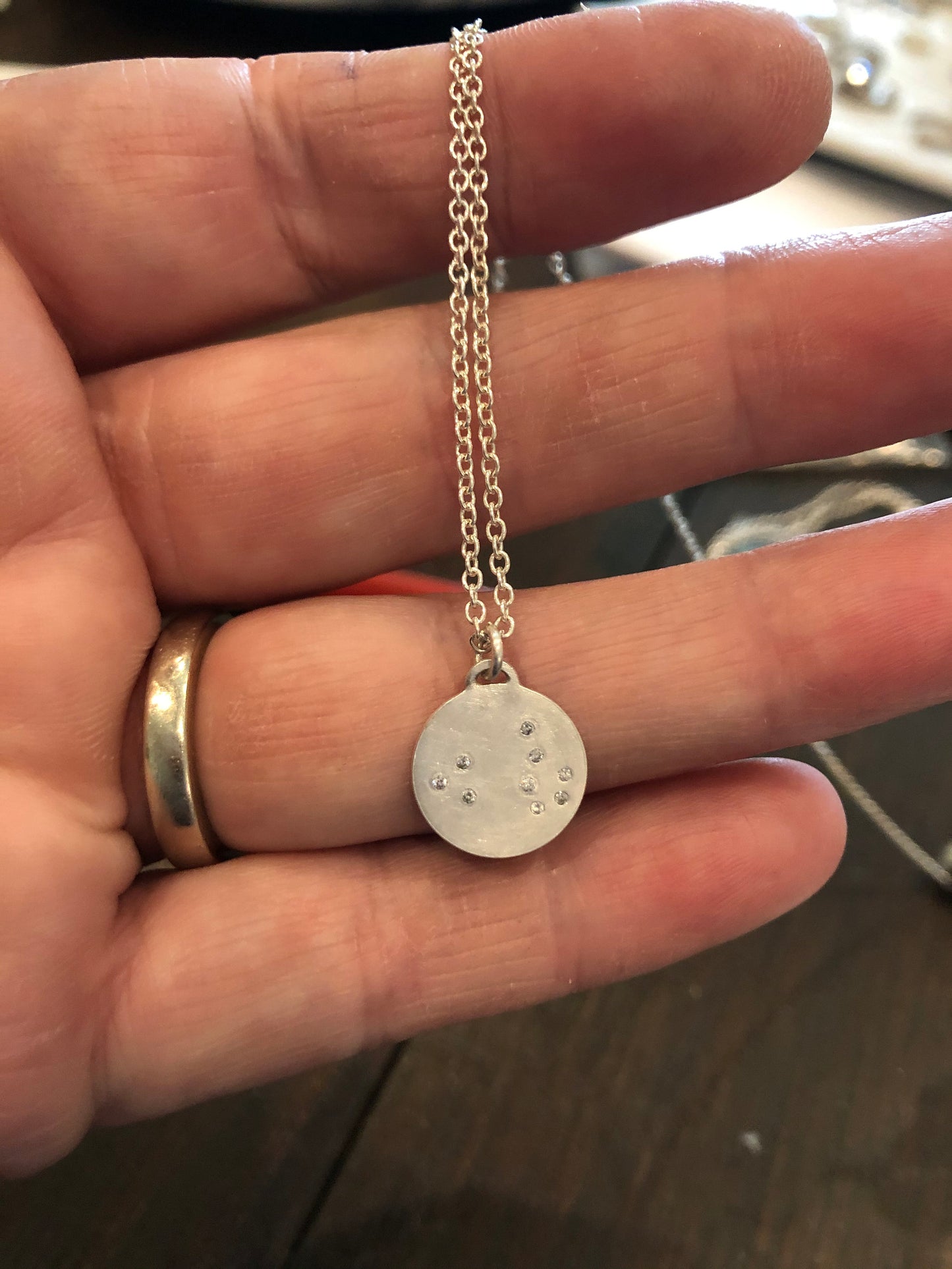 Leo Zodiac Constellation Leo Sterling Silver and Diamond Pendant Necklace