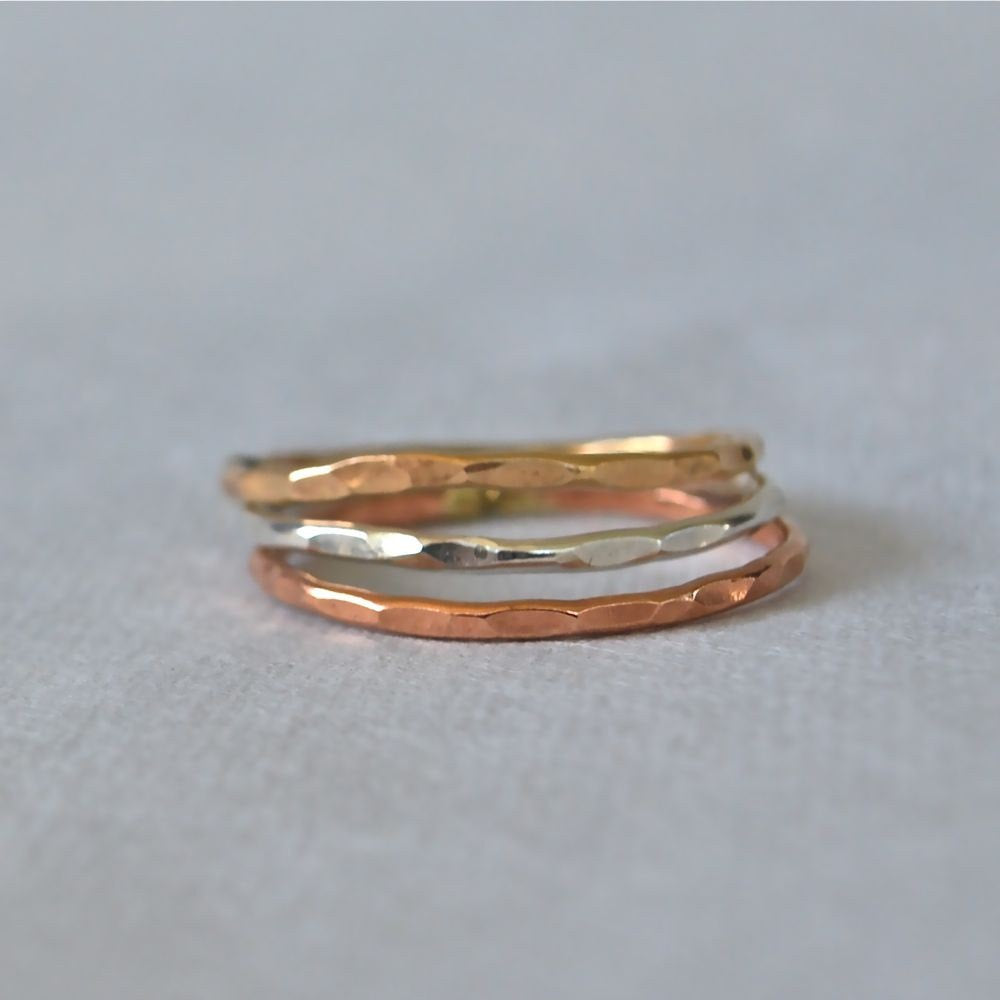 Twelve (12) Stack Rings in Rose gold, silver, gold -- Skinny Stacks 12 rings