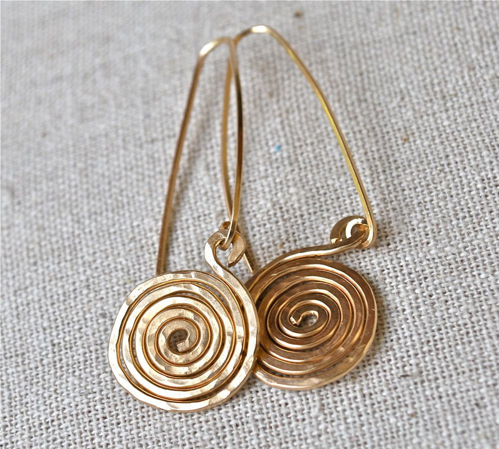 Gold Egyptian Influence Disc Drop Earrings