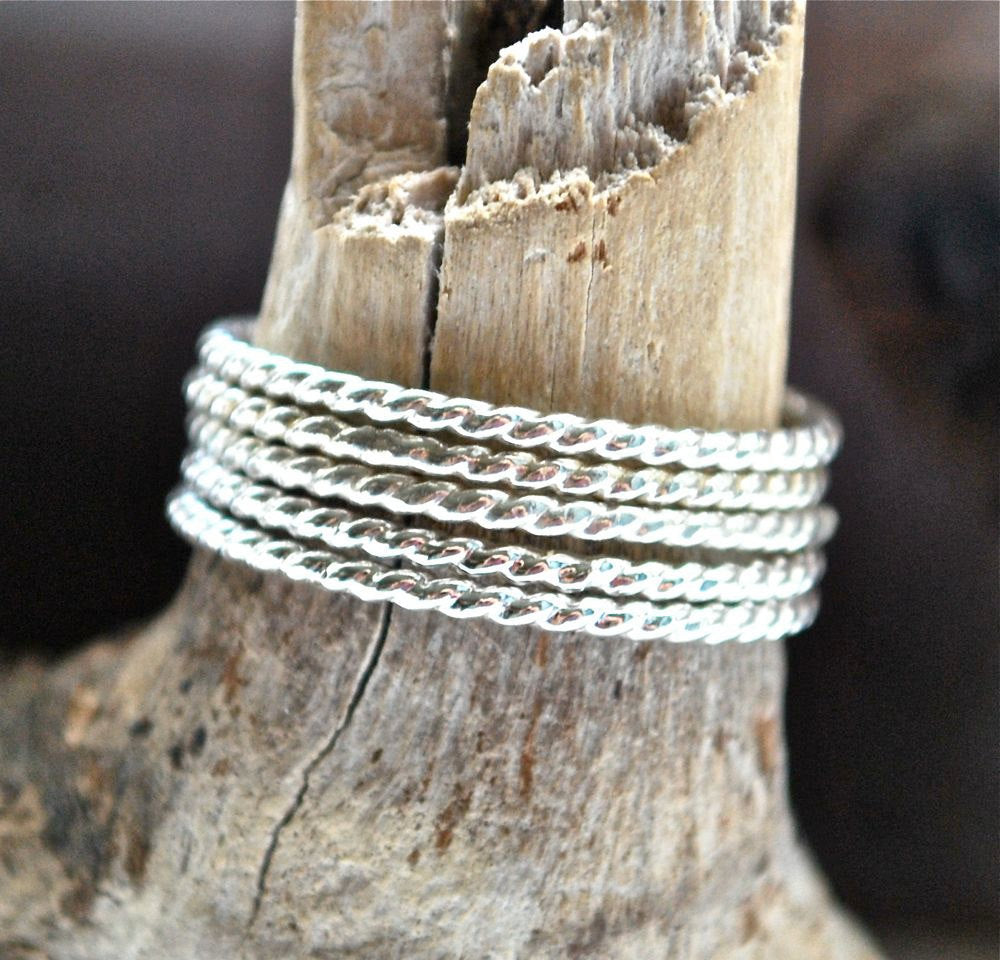 Silver Twist band - Recycled Sterling Silver Twist Bands - Silver stack rings - Rope stacking rings