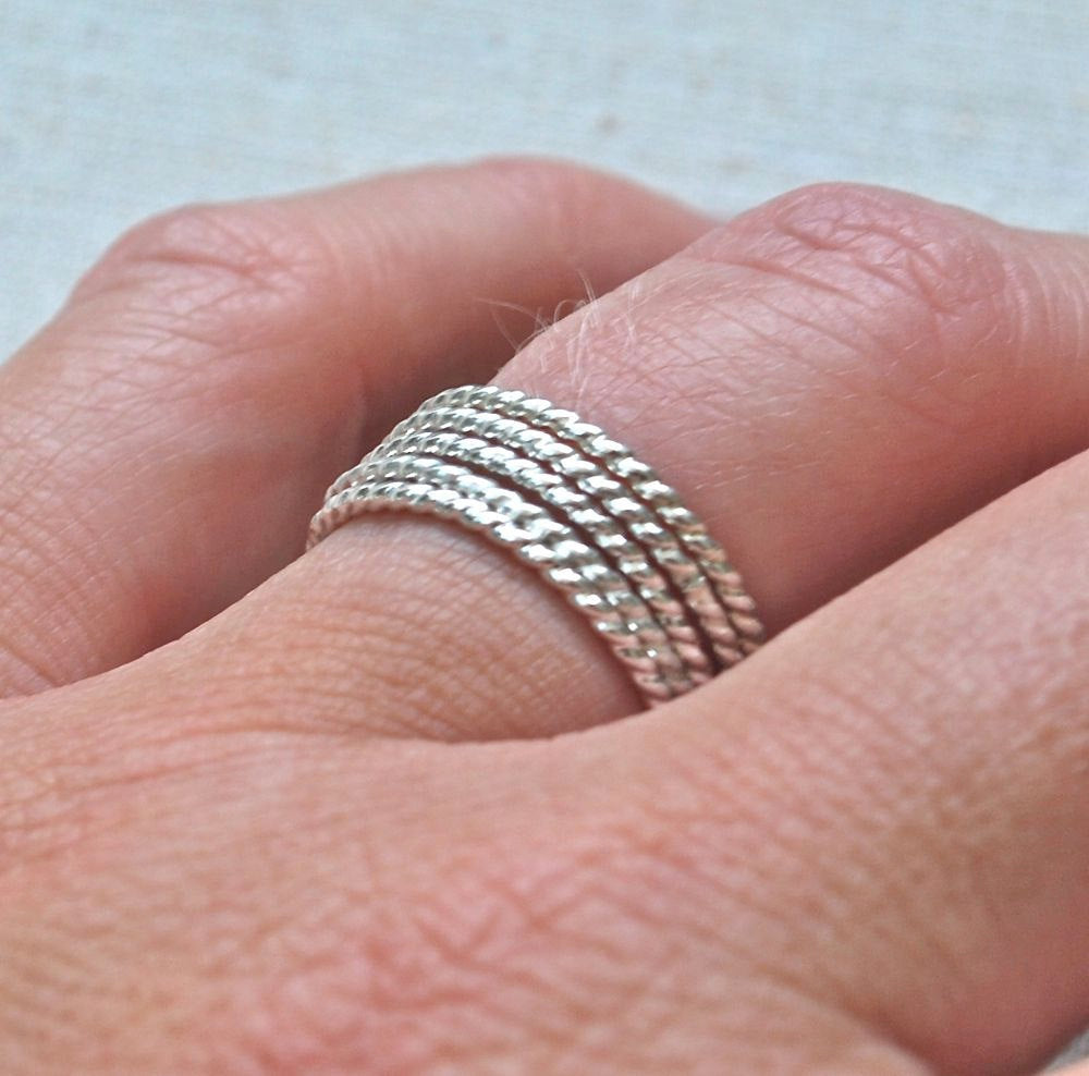 Silver Twist band - Recycled Sterling Silver Twist Bands - Silver stack rings - Rope stacking rings