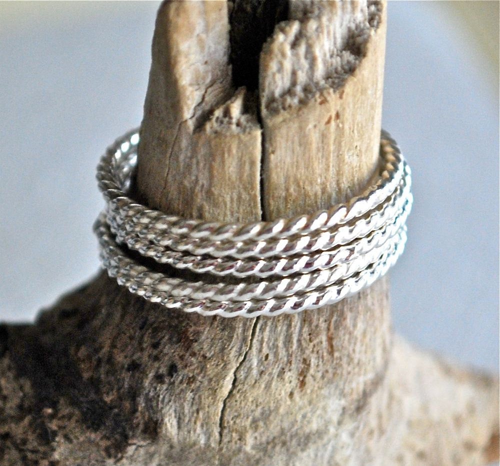 Silver Twist band - Recycled Sterling Silver Twist Bands - Silver stack rings - Rope stacking rings