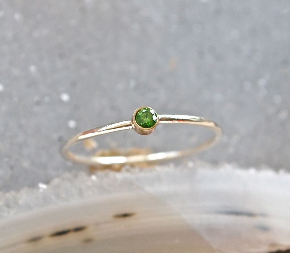 14k Gold Green Diamond Stacking Ring - Stackable Wedding Ring - Engagement Ring - Diamond Promise Ring - 14kt White or Yellow Gold Ring