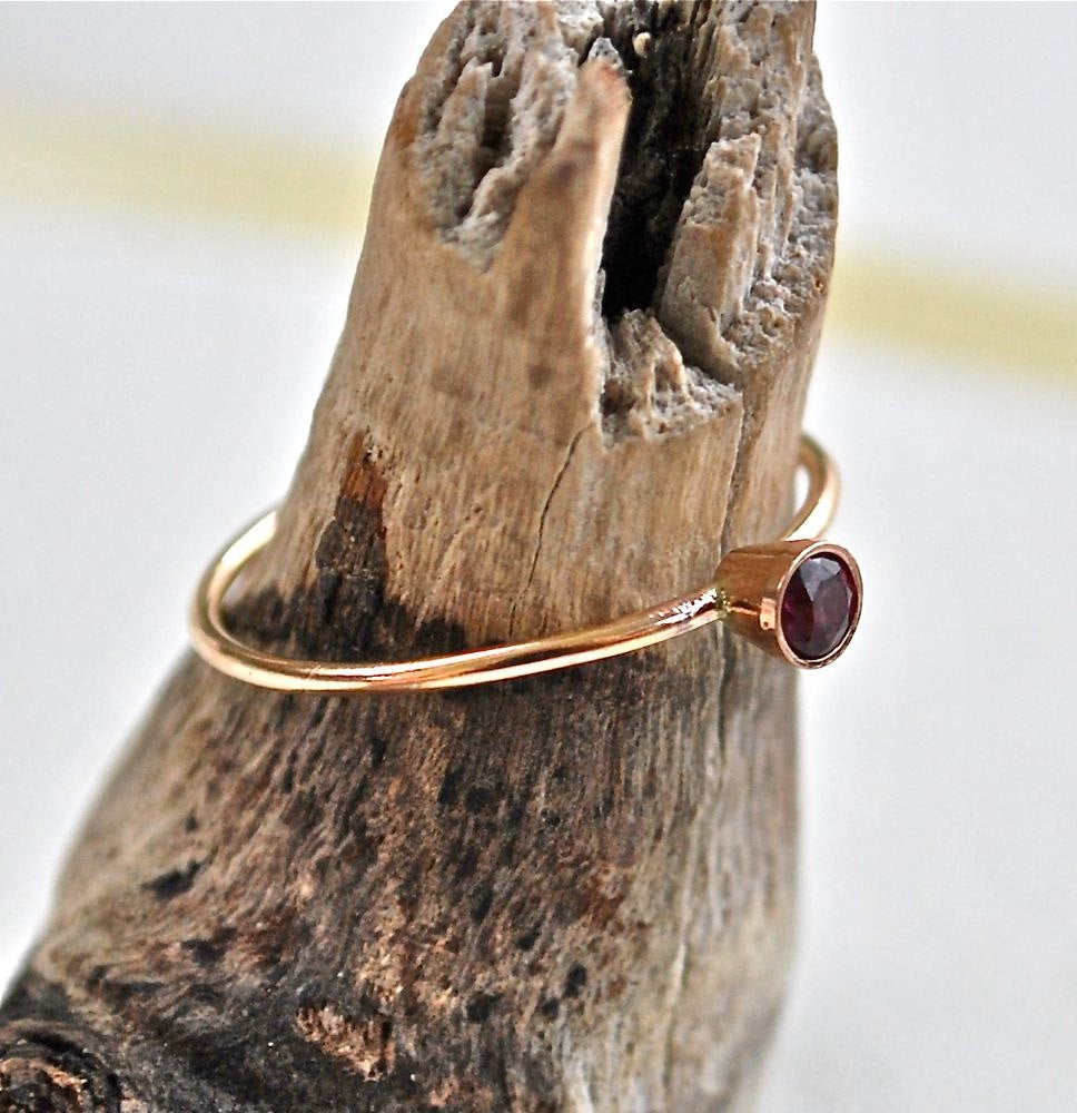 Gold Red Rhodolite Garnet Stack Ring - Recycled Gold - Fair Trade Eco Friendly - January birthstone