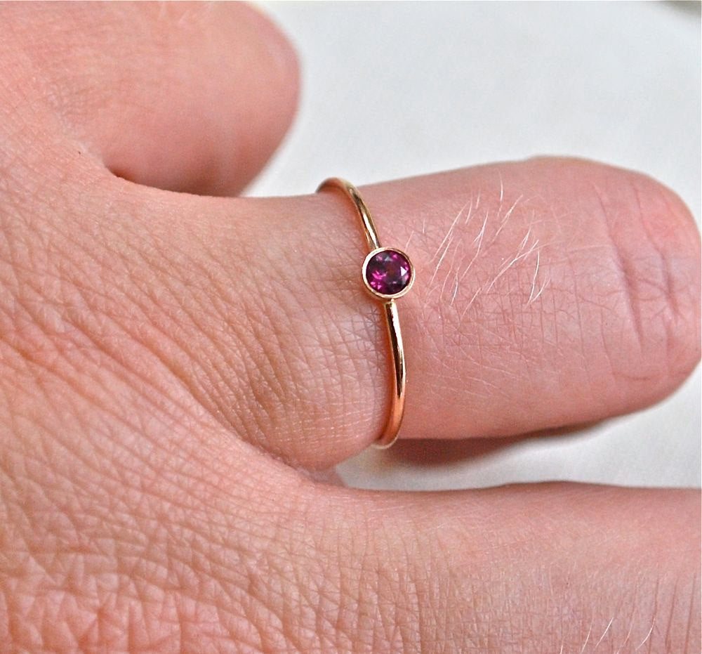 Gold Red Rhodolite Garnet Stack Ring - Recycled Gold - Fair Trade Eco Friendly - January birthstone