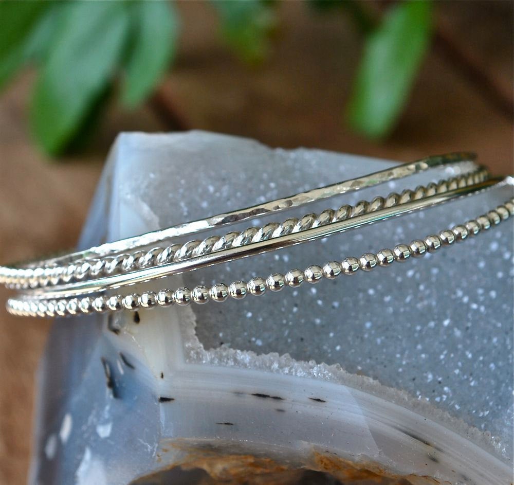 Twist Bracelet  - Twisted Flattened Sterling Stacking Bangle - Recycled Sterling Silver Bangle Stacking Bracelet