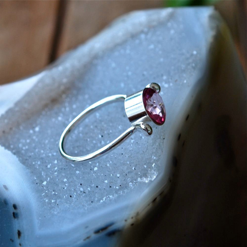 Pink Topaz Sterling Silver Ring Checkerboard Cut Topaz