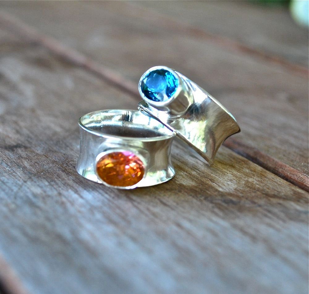 Ring Topaz Ring Sterling Silver Blue or Orange Topaz Gemstone Statement Ring Recycled Silver