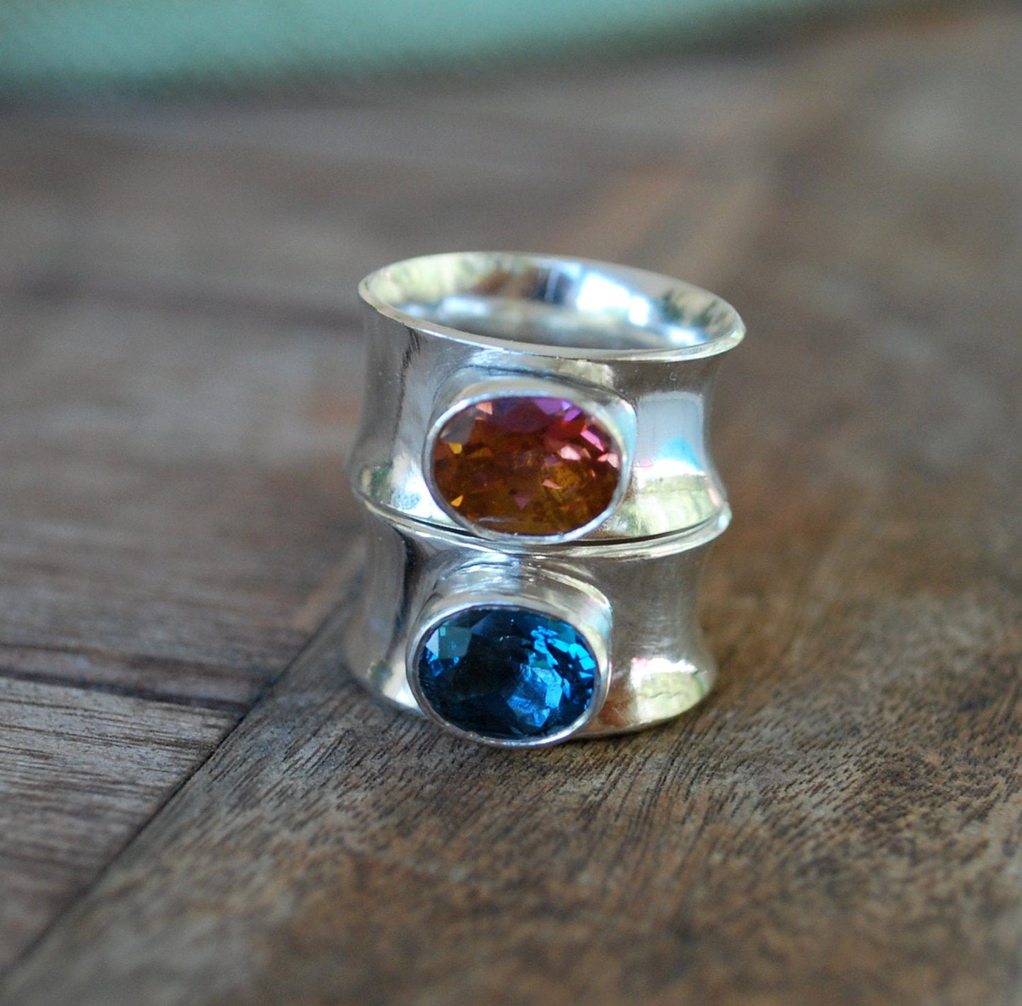 Ring Topaz Ring Sterling Silver Blue or Orange Topaz Gemstone Statement Ring Recycled Silver