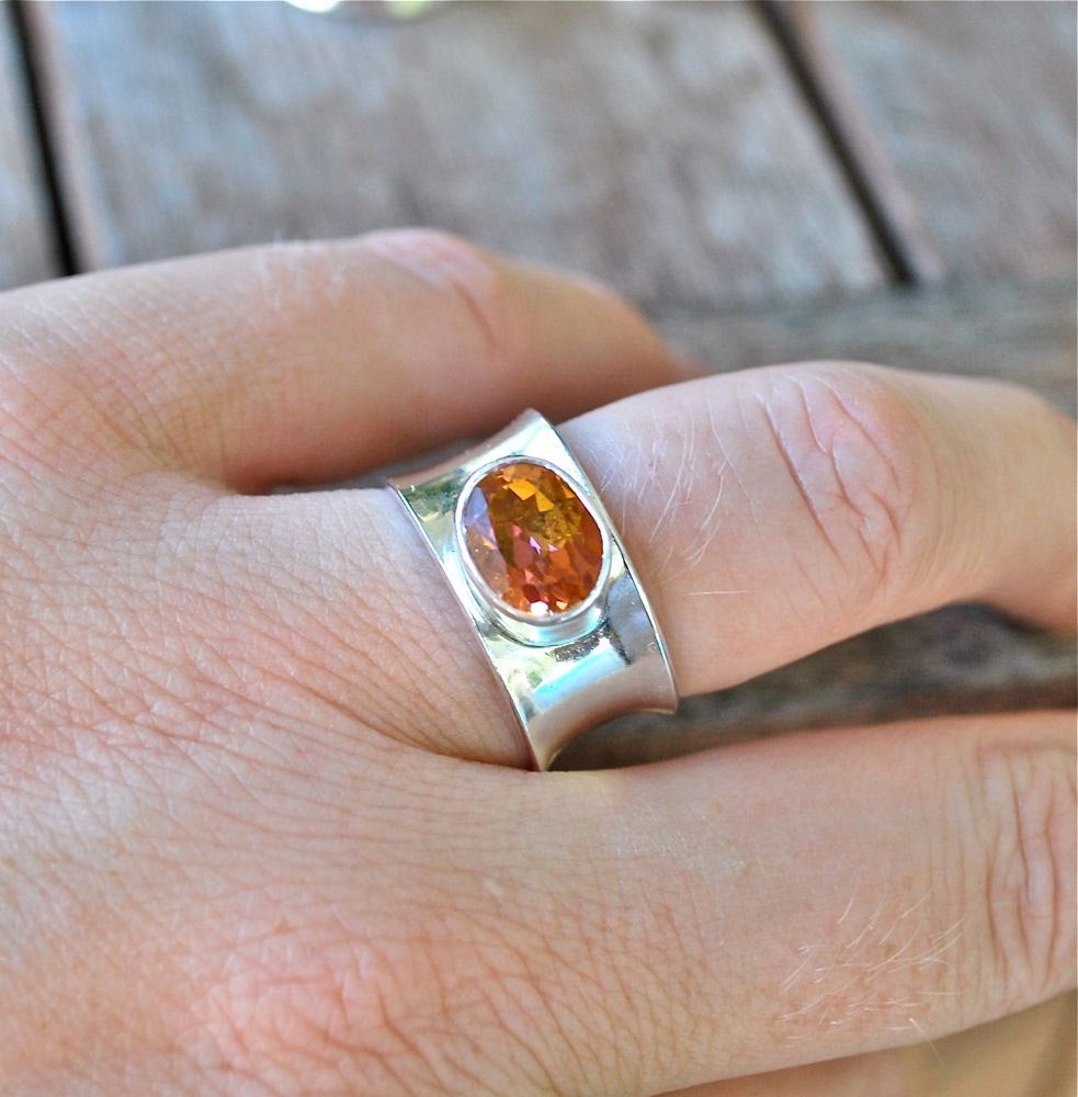 Ring Topaz Ring Sterling Silver Blue or Orange Topaz Gemstone Statement Ring Recycled Silver