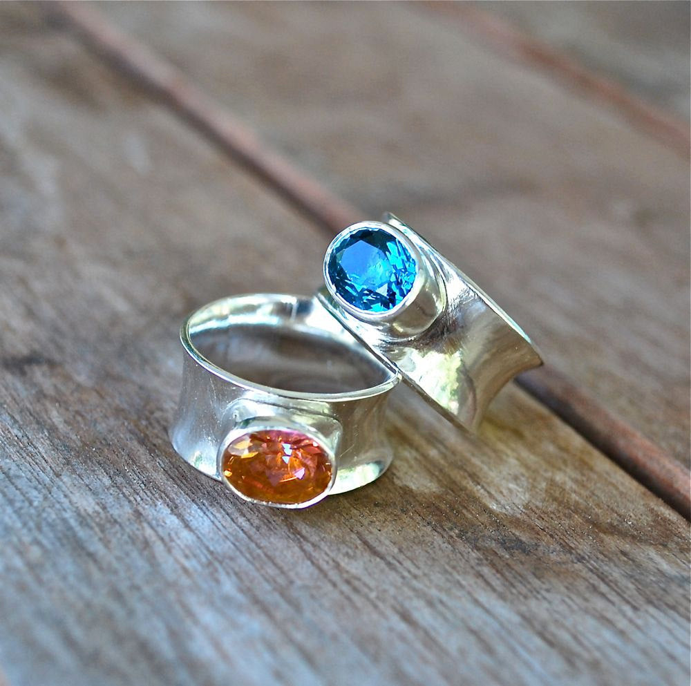 Ring Topaz Ring Sterling Silver Blue or Orange Topaz Gemstone Statement Ring Recycled Silver