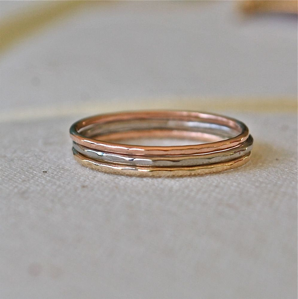 Stacking Rings, 14k Rose Gold Palladium Stacking Rings, Delicate Thin Bands, Thin Stacking Rings, White Gold and Yellow Gold Solid 14K Rings