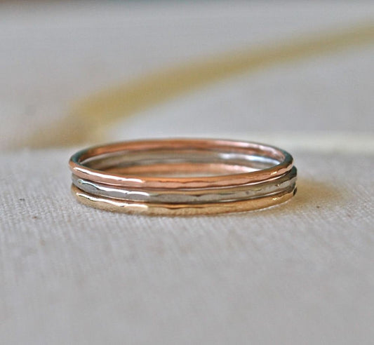 Stacking Rings, 14k Rose Gold Palladium Stacking Rings, Delicate Thin Bands, Thin Stacking Rings, White Gold and Yellow Gold Solid 14K Rings