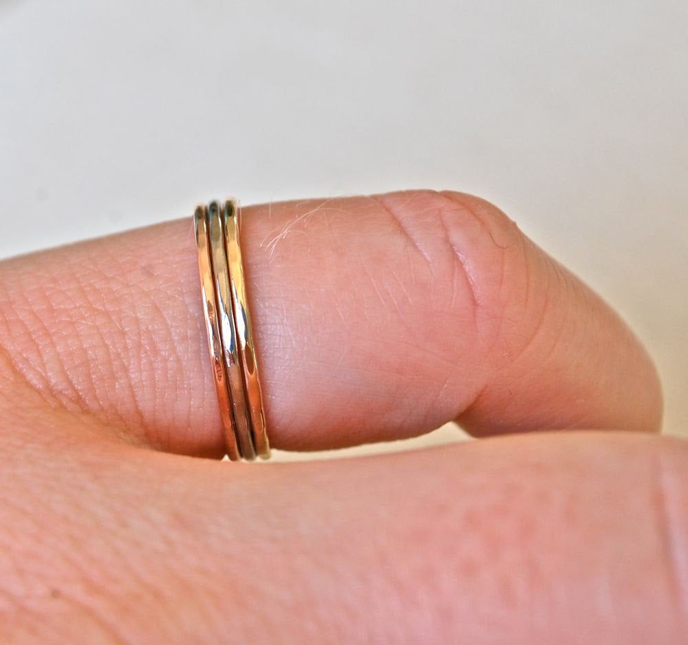 Stacking Rings, 14k Rose Gold Palladium Stacking Rings, Delicate Thin Bands, Thin Stacking Rings, White Gold and Yellow Gold Solid 14K Rings