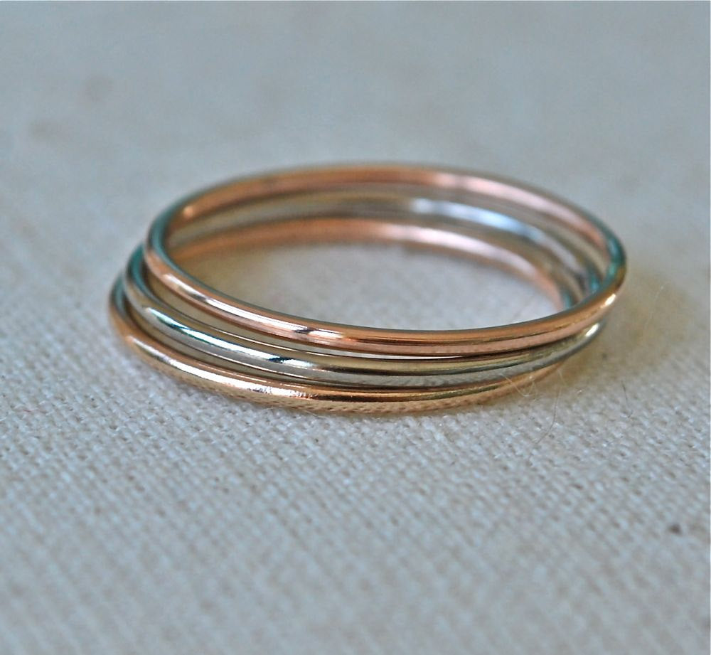 Stacking Rings, 14k Rose Gold Palladium Stacking Rings, Delicate Thin Bands, Thin Stacking Rings, White Gold and Yellow Gold Solid 14K Rings