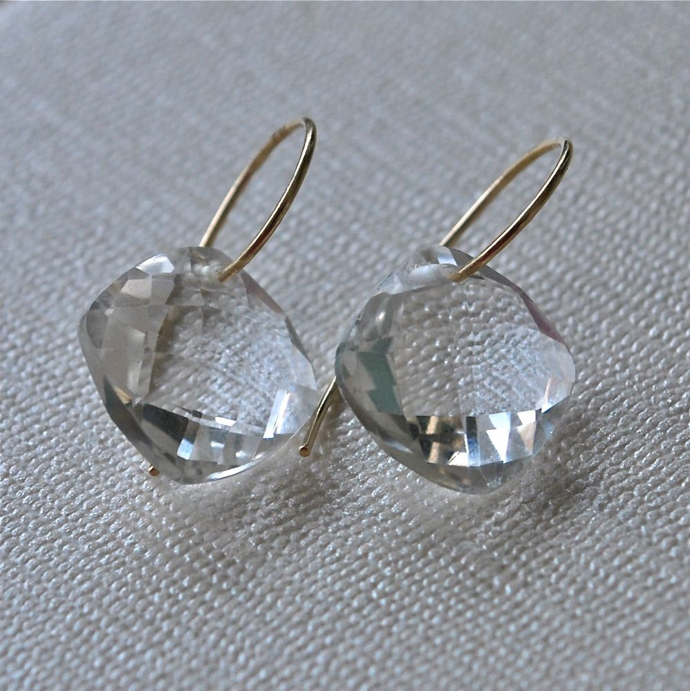 Clear Rock Quartz 14K Gold Earrings April Birthstone