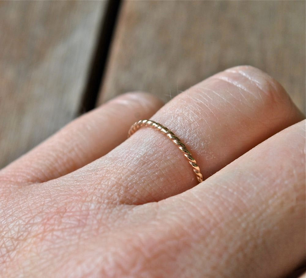 Yellow Gold Stack Ring -14k solid yellow gold twist band - Stackable Rings - Gold Stack Rings - Handmade Wedding - Recycled Gold