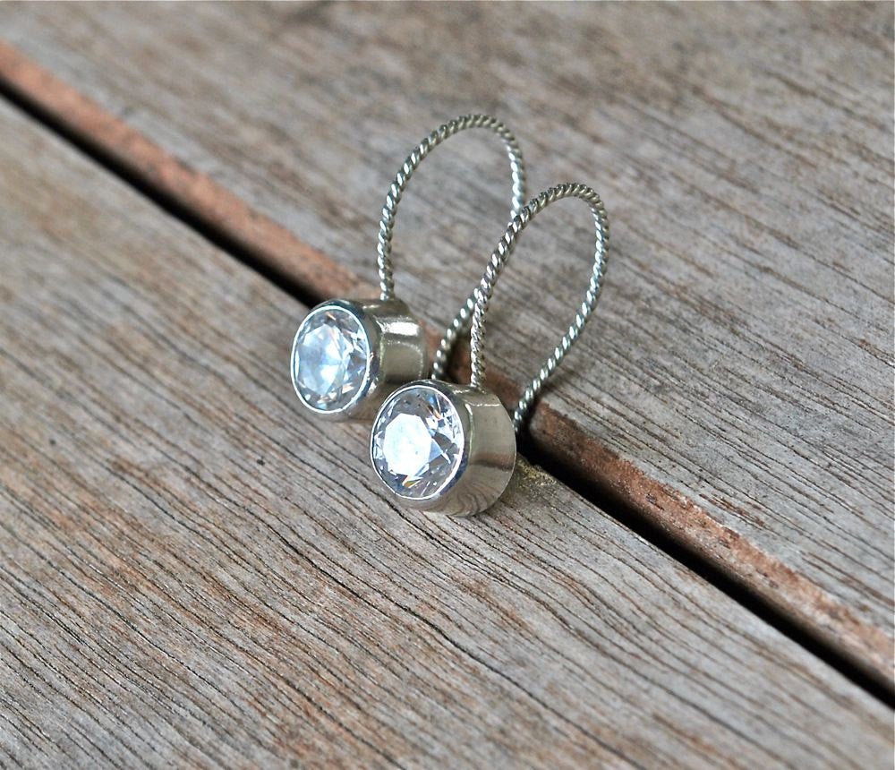 Sterling Silver Earrings Eco Friendly Diamond Alternative Silver Dangle Drop - Recycled Sterling Silver