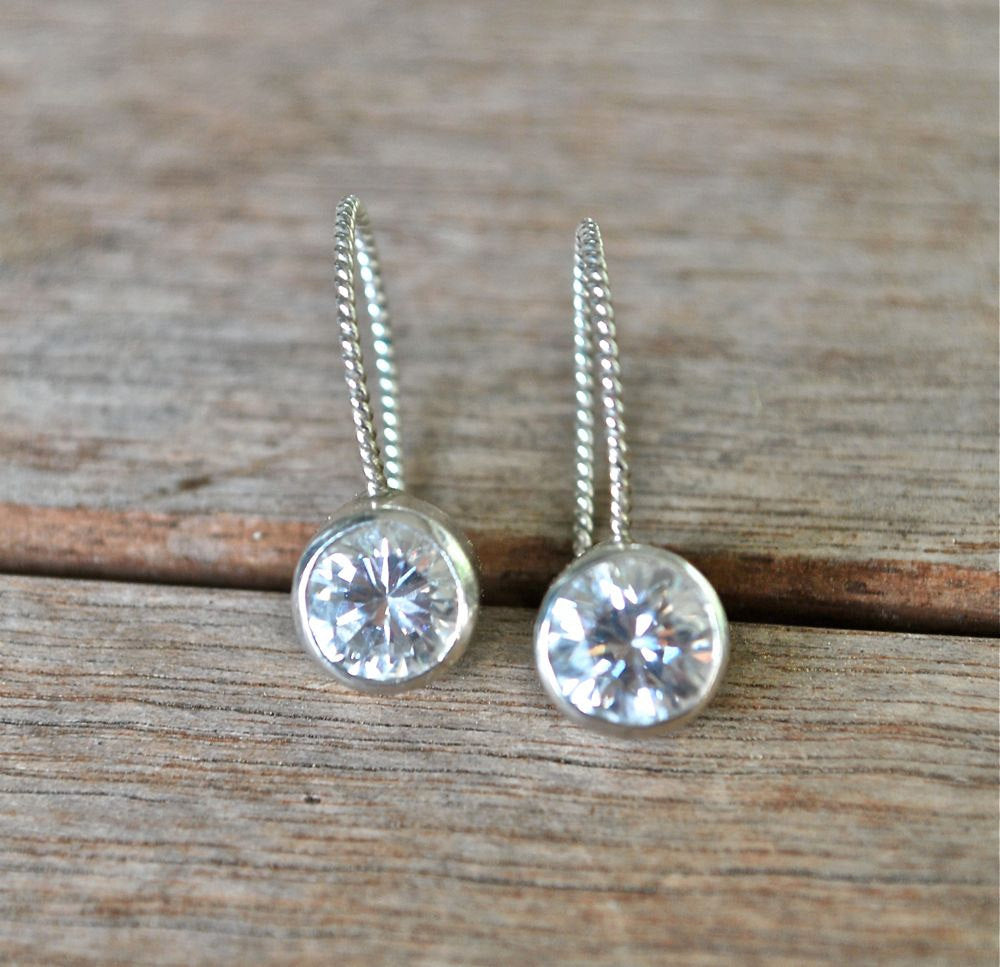 Sterling Silver Earrings Eco Friendly Diamond Alternative Silver Dangle Drop - Recycled Sterling Silver