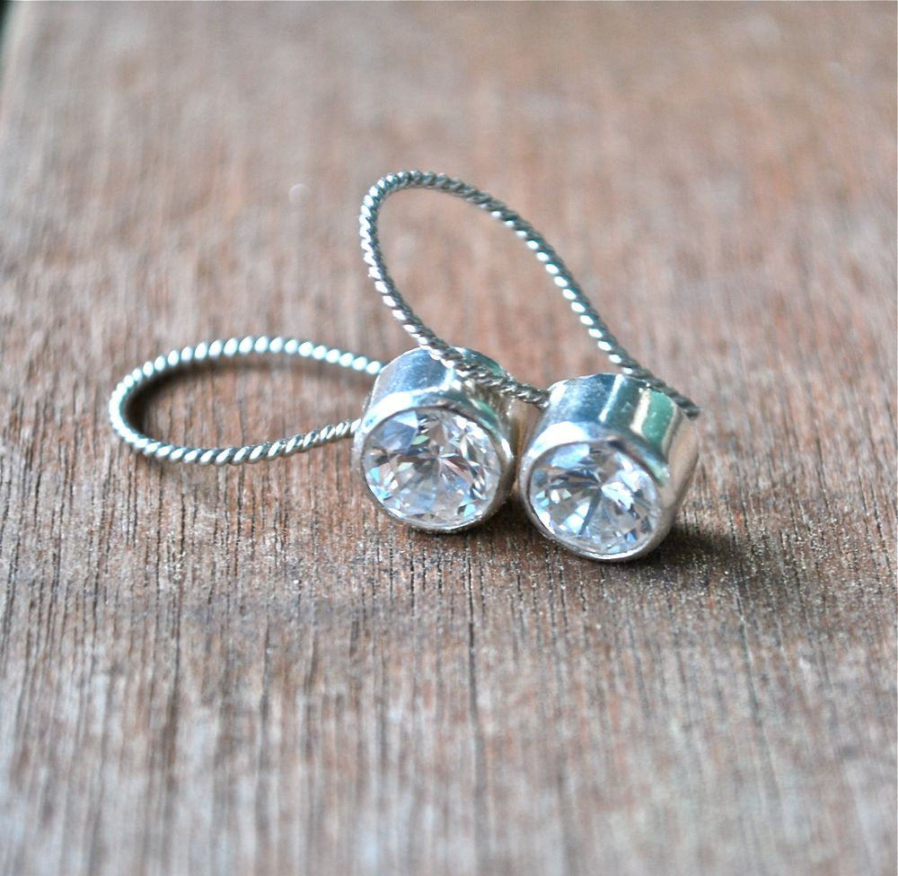 Sterling Silver Earrings Eco Friendly Diamond Alternative Silver Dangle Drop - Recycled Sterling Silver