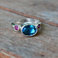 Topaz Ring - Pink and Blue Ring - Bezel Ring - London Blue Topaz Garnet Ring in Silver
