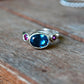 Topaz Ring - Pink and Blue Ring - Bezel Ring - London Blue Topaz Garnet Ring in Silver