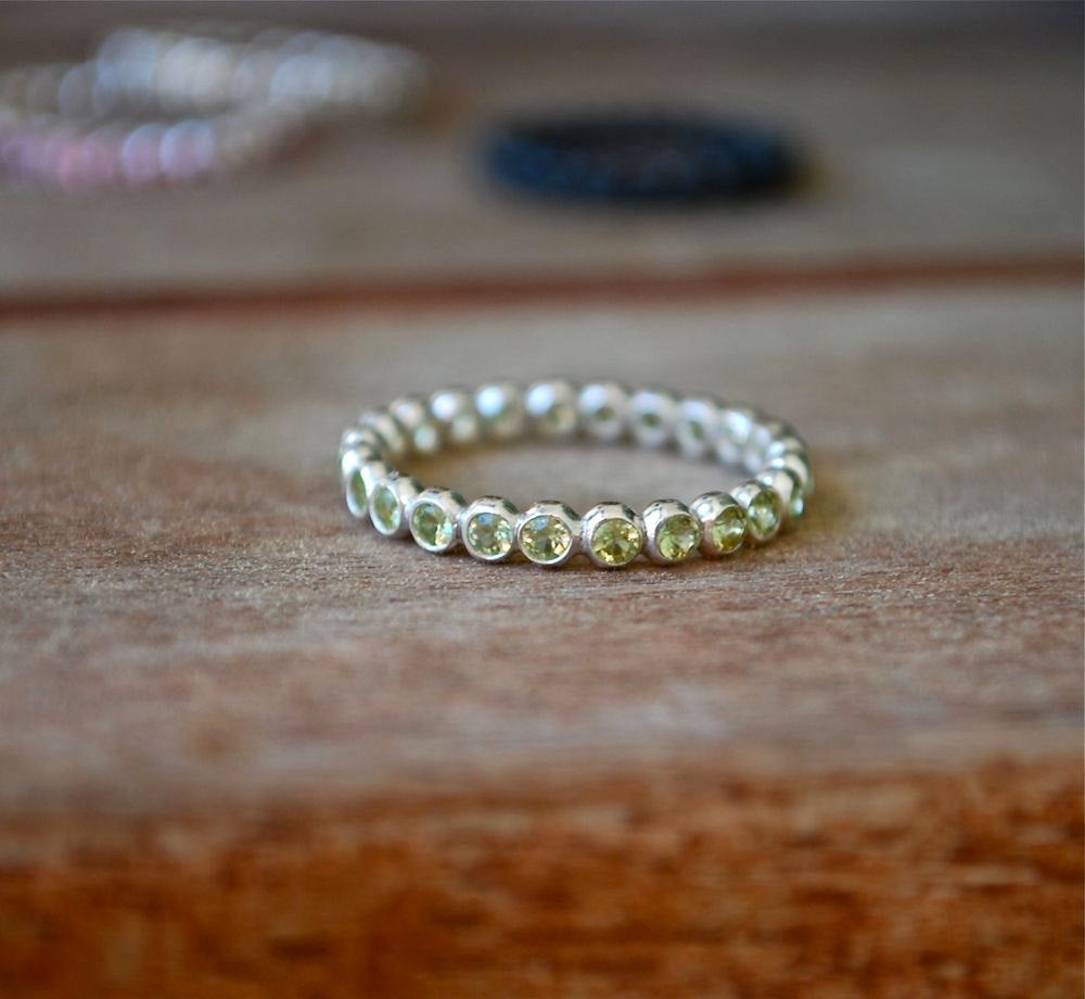 14k Peridot Eternity Ring - Birthstone - Wedding Band - Green Peridot Stack - Eternity Stacking Ring -