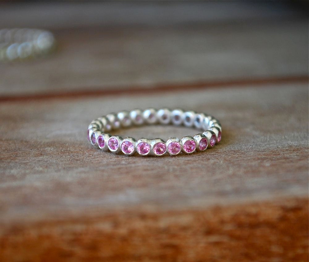 Pink Tourmaline Gemstone Ring Birthstone Band Stack Ring Push Present