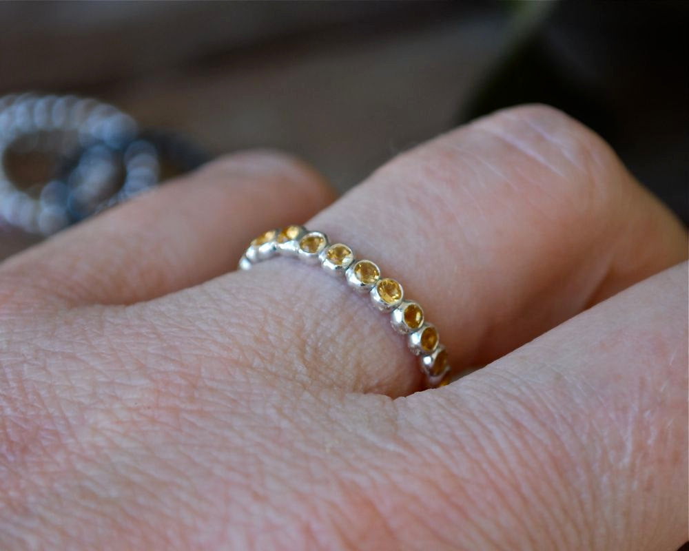 14k gold Stack Band Birthstone Citrine Gemstone Eternity Stacking Ring