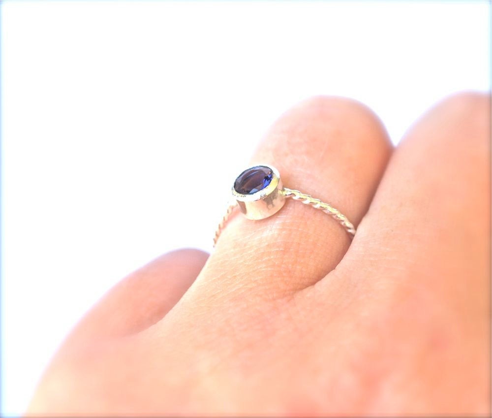 Blue Water Sapphire Iolite Gemstone Stacking Ring