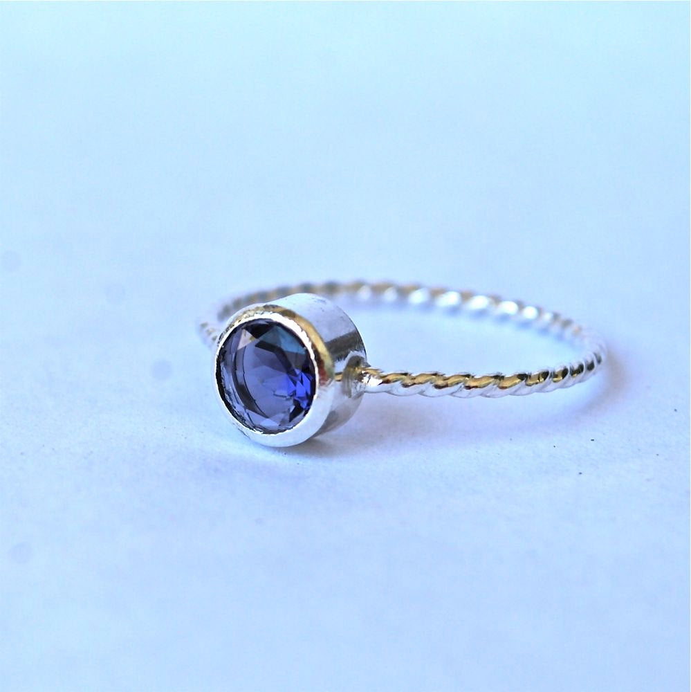 Blue Water Sapphire Iolite Gemstone Stacking Ring