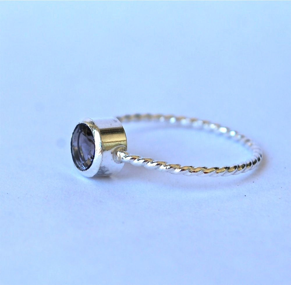 Blue Water Sapphire Iolite Gemstone Stacking Ring