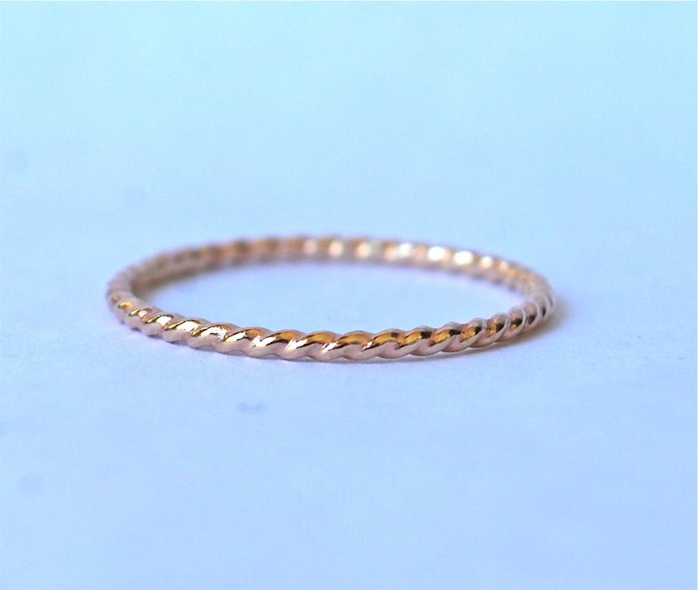 Yellow Gold Stack Ring -14k solid yellow gold twist band - Stackable Rings - Gold Stack Rings - Handmade Wedding - Recycled Gold